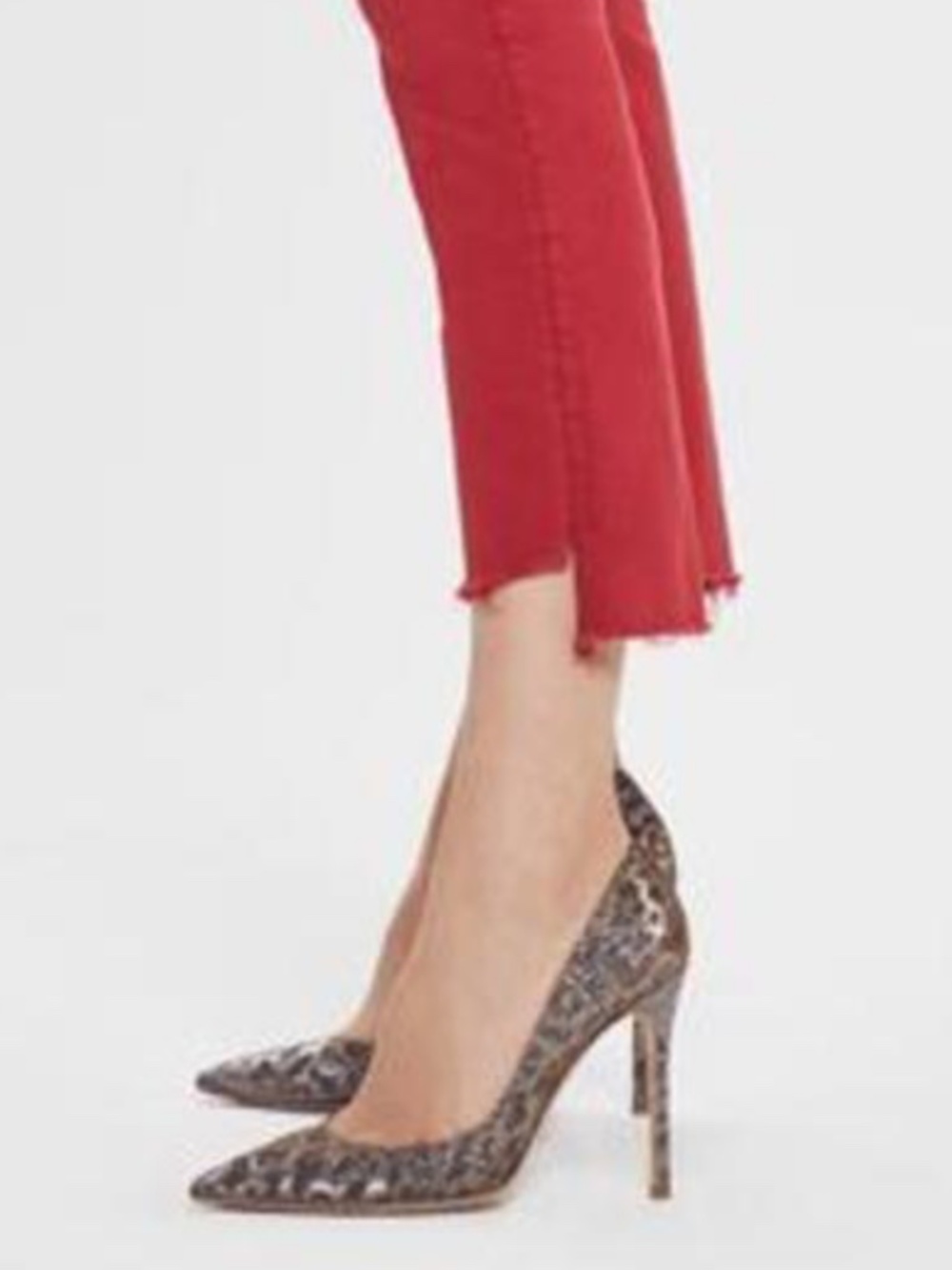 Mother The Insider Crop Step Fray Jeans Second Chances Hot Rod Red 26 - Picture 3 of 10